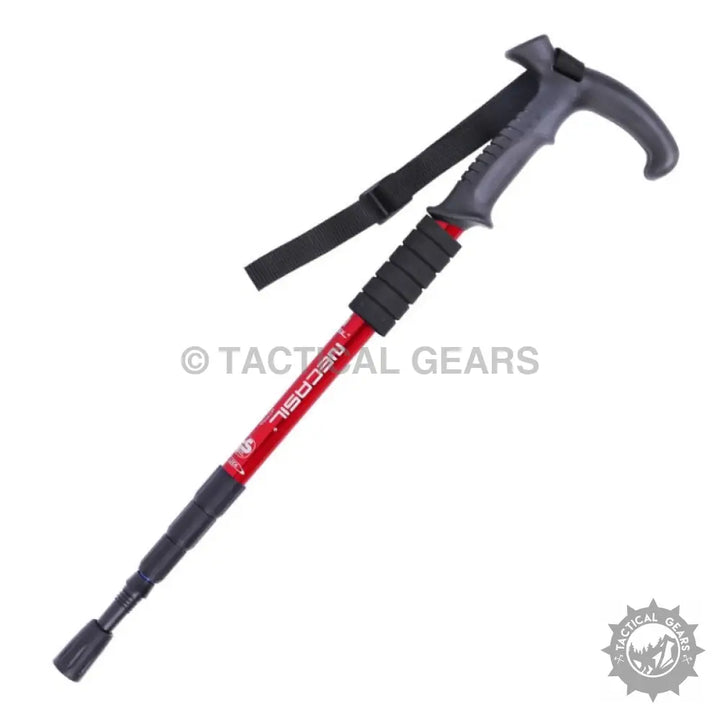 Red and black collapsible trekking poles hiking stick with ergonomic adjustable handle