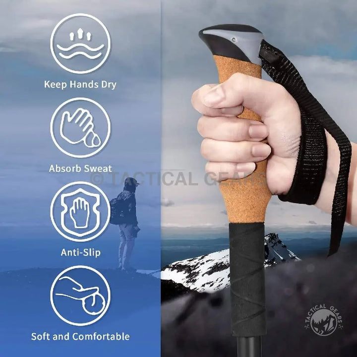 Mountaineering Hiking Stick with ergonomic grip, sweat-absorbing, anti-slip cork handle