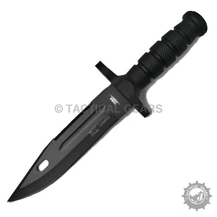 Columbia 1318A fixed blade knife with black tactical textured handle and sheath