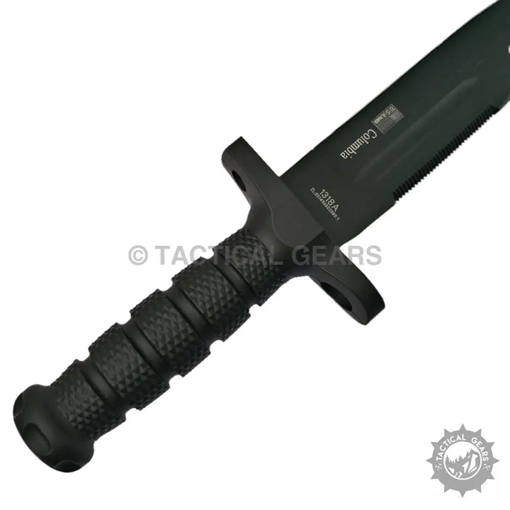 Columbia 1318A fixed blade knife with black tactical bayonet and textured handle