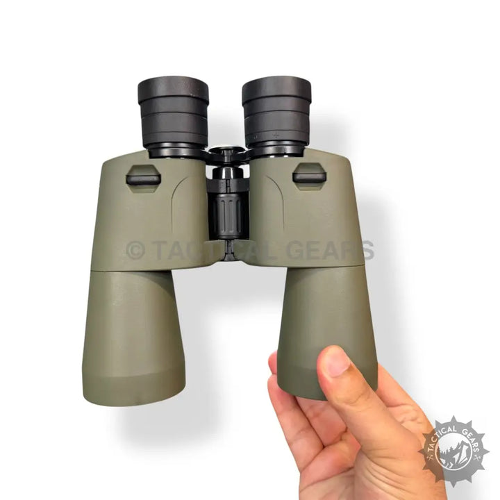 Olive green Comet 10x50DPSI binoculars with adjustable eyecups and central focusing wheel