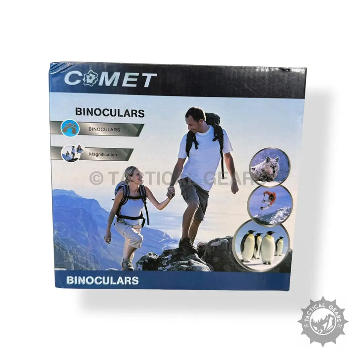 Comet 7x50 binocular box showing hikers and wildlife for outdoor viewing enjoyment