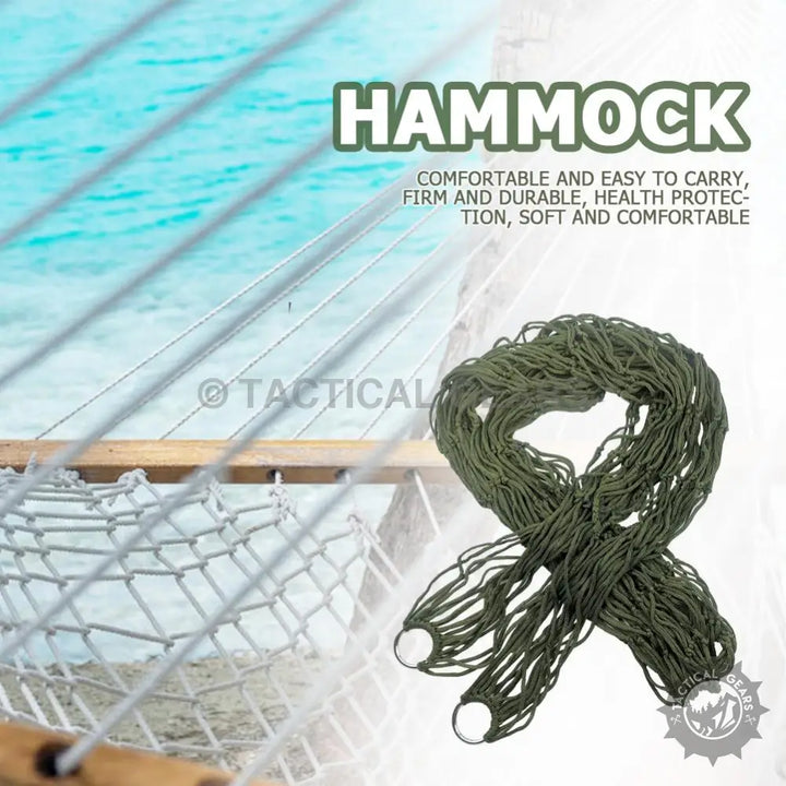 Green net-style Portable Garden Hammock with metal rings, lightweight camping hammock