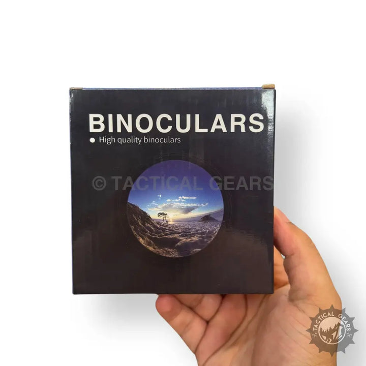 Dark gray 20x25 mini binoculars with scenic view in carrying case for compact outdoor use