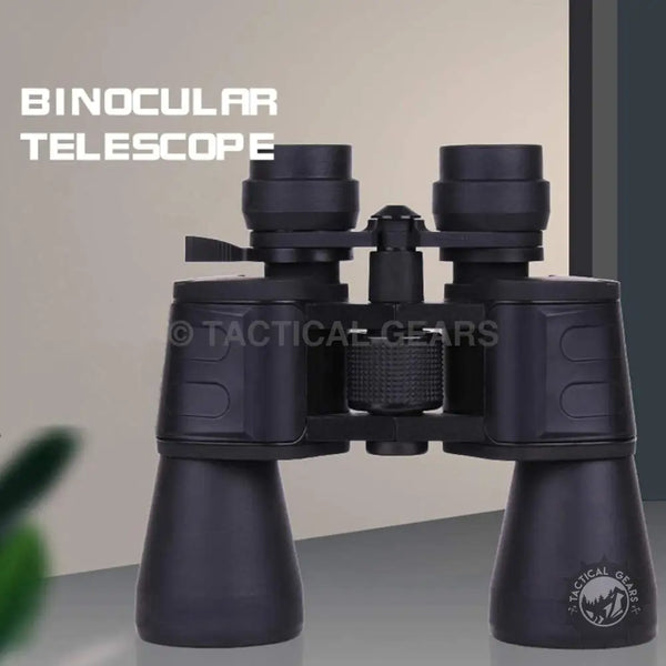 Black binoculars with central focus wheel highlighting pupil exit for 70 x 70 HD Zooming Binoculars