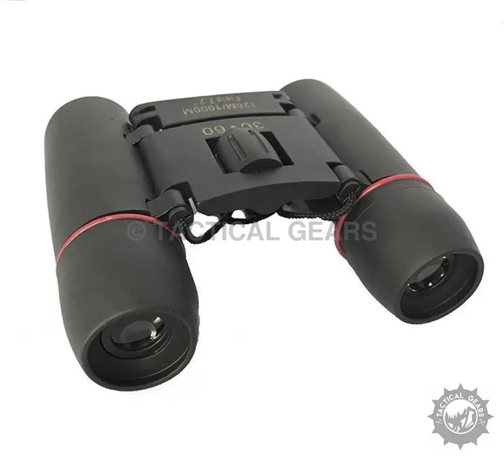 Black foldable Sakura Compact Clearvision Binoculars with red accents, compact size for travel
