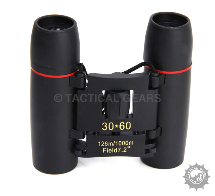 Black compact binoculars with red ring accent for clear viewing and portable size