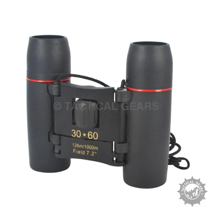 Black compact folding binoculars with red ring accent from Sakura Compact Clearvision for portable size