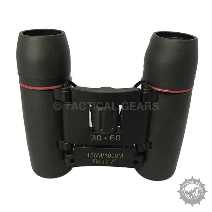 Black compact Sakura Clearvision Binoculars with red accent rings, perfect size for travel