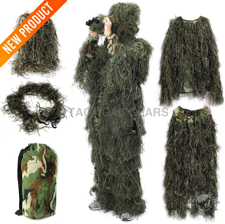 Full camouflage Ghillie Suit with carrying bag, ideal for wildlife photography and tree houses