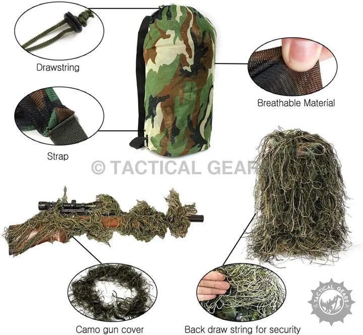 Camouflage Forest Hunting Ghillie Suit with gun cover and storage bag for wildlife photography