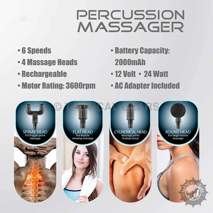 Cordless 12 Volt Deep Tissue Percussion Massager with interchangeable heads and pain relief