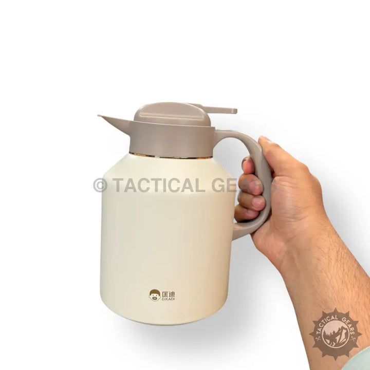 Insulated D.Kadi 2L hot and cool stainless steel beverage carafe with beige body and gray handle