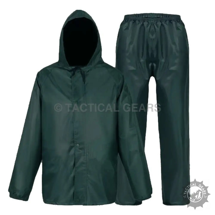 Dark green Total Dry Rainsuit with hooded rain jacket and matching rain pants for waterproof protection