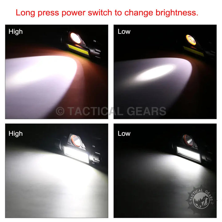 Detachable magnetic LED headlamp with multi-mode tactical work light and adjustable brightness