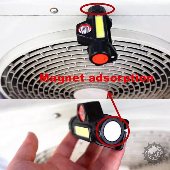 Detachable magnetic LED headlamp with multi-functional front LED and side COB light