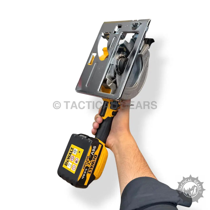 Cordless circular saw attachment powered by DeWalt battery in DeWalt complete tools set