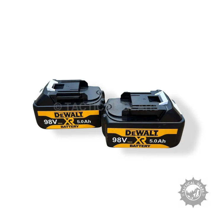 Black and yellow power tool batteries from DeWalt complete tools set with 98V drill