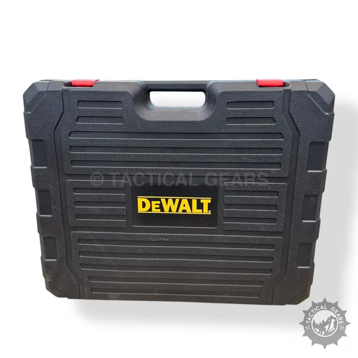 Black tool case with top handle and red latches from DeWalt Complete Tools Set