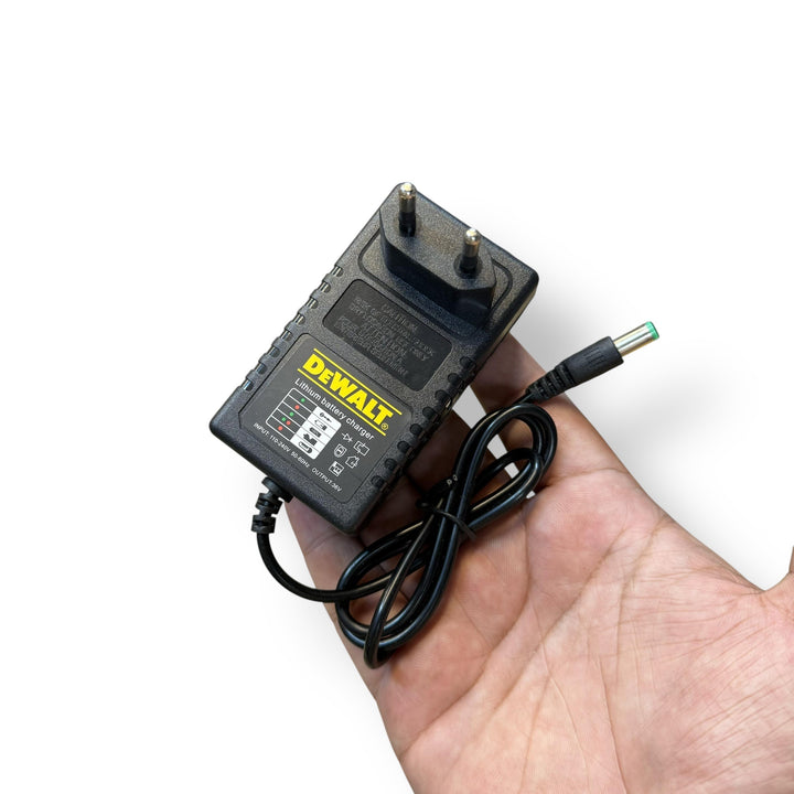 Black DeWALT lithium battery charger with two-pronged plug for Dewalt Rechargeable Air Blower