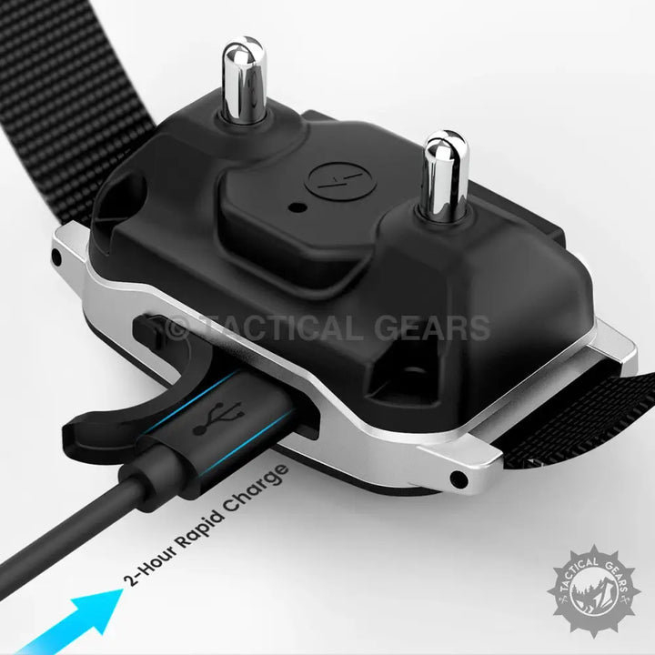 Black dog training collar receiver with two prongs and USB port for Dog Smart Bark Controller
