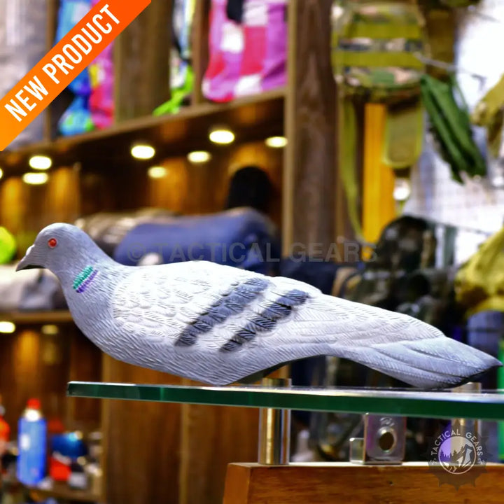 Grey pigeon decoy with red eyes and iridescent neck feathers for effective decoys