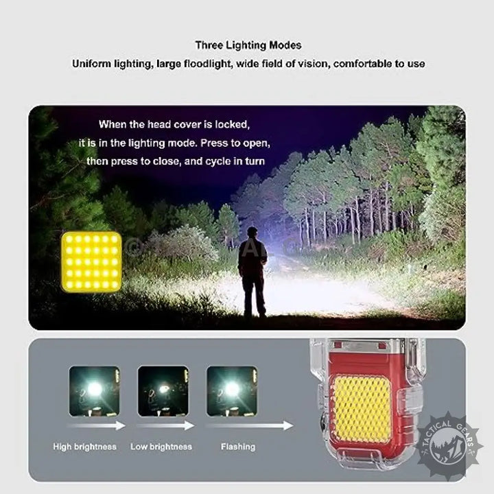 Dual arc lighter with COB light showcasing multiple modes for outdoor activities in Pakistan