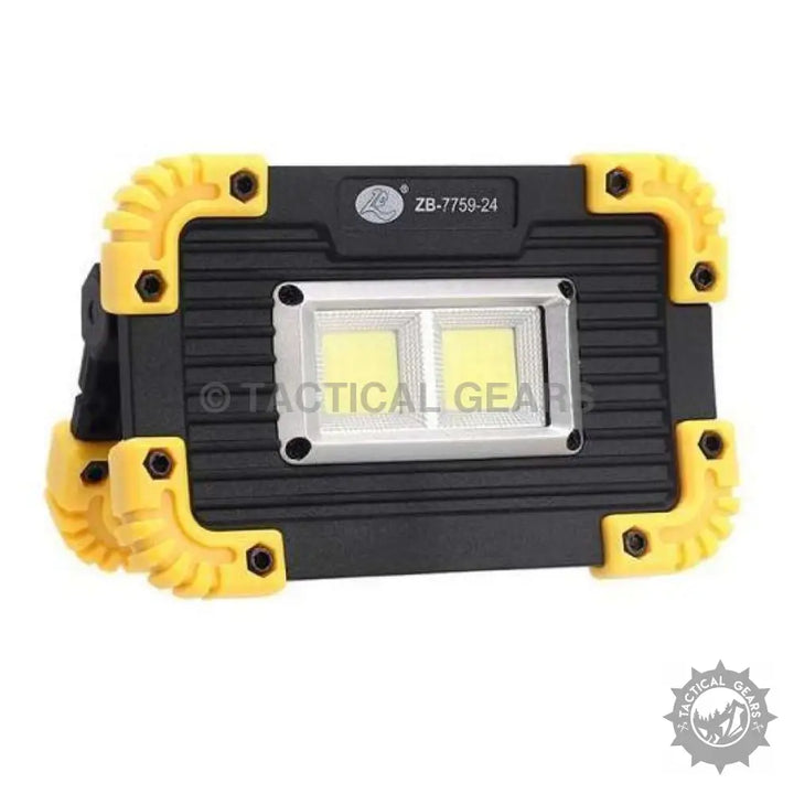 Black and yellow portable rechargeable flood light with dual bright COB panels