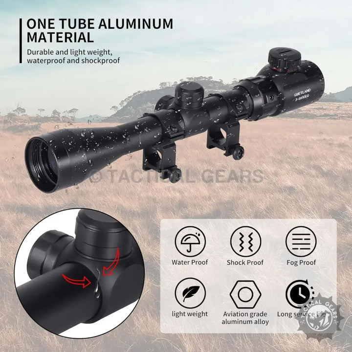 GAMO 3-9X40 Red Green Illuminated Scope with black, waterproof, shockproof aviation-grade aluminum