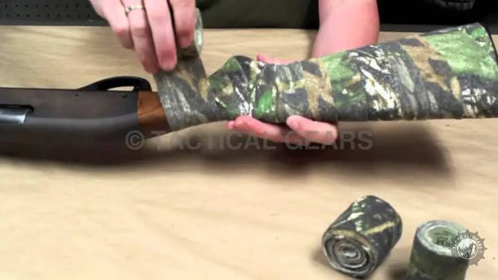 Camo tape fabric wrap for rifle stock in Stealth Camo-Tape product featuring camo pattern