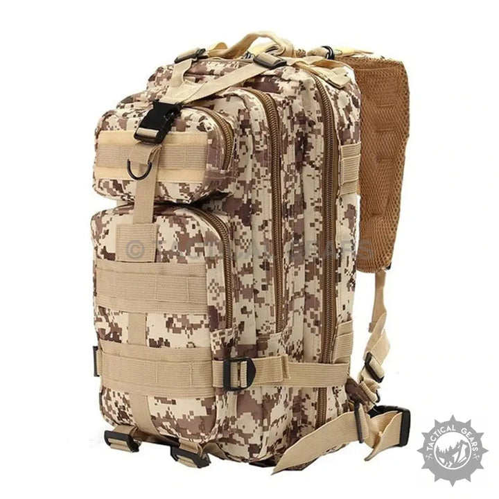 Desert digital camouflage TacGear 30L Backpack with mesh straps and durable nylon in beautiful Oxford colors