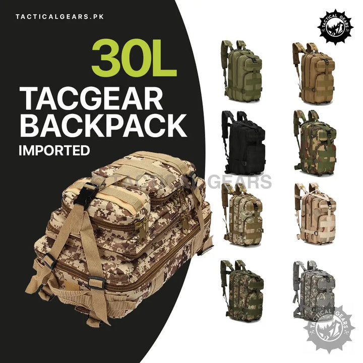 TacGear 30L Backpack with mesh straps durable nylon in beautiful colors oxford camouflage patterns