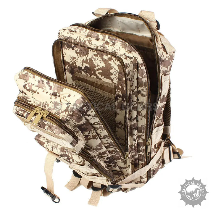 Open desert digital camouflage TacGear 30L Backpack with mesh straps and durable nylon in beautiful colors Oxford