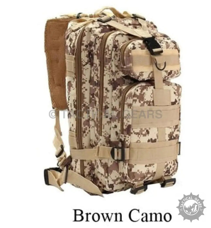 Brown digital camouflage TacGear 30L Backpack with mesh straps and durable nylon in beautiful colors Oxford