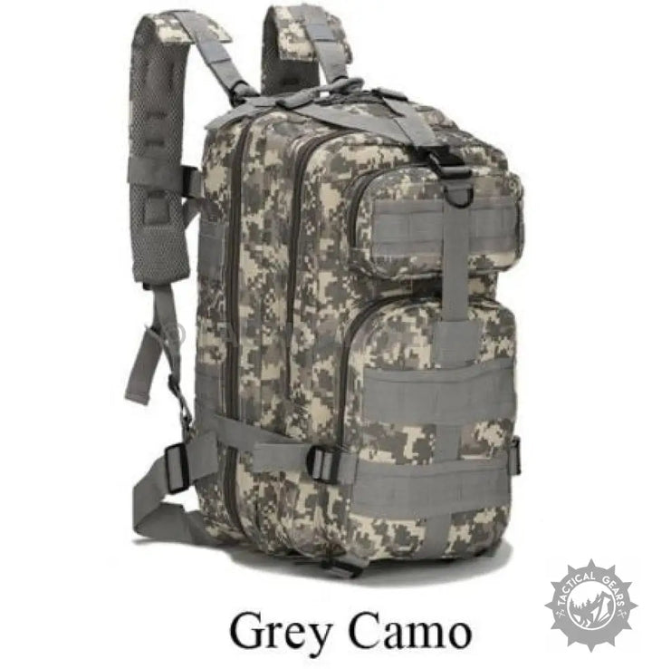 Grey camouflage tactical backpack with mesh straps durable nylon for TacGear 30L Backpack