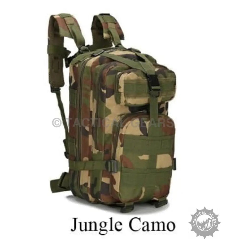 Camouflage TacGear 30L Backpack with mesh straps, durable nylon, and beautiful Oxford colors