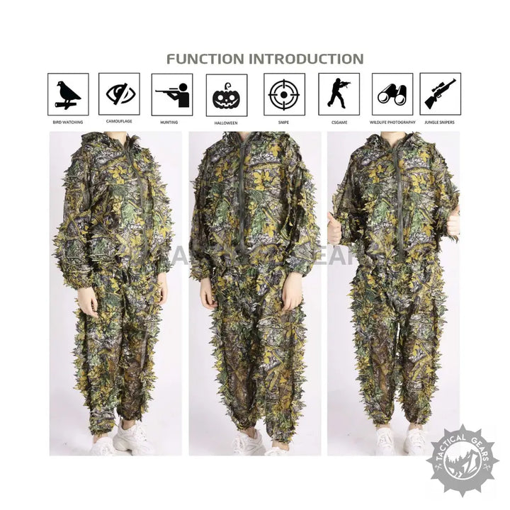 Leafy camouflage ghillie suit for easy concealment in jungle environments