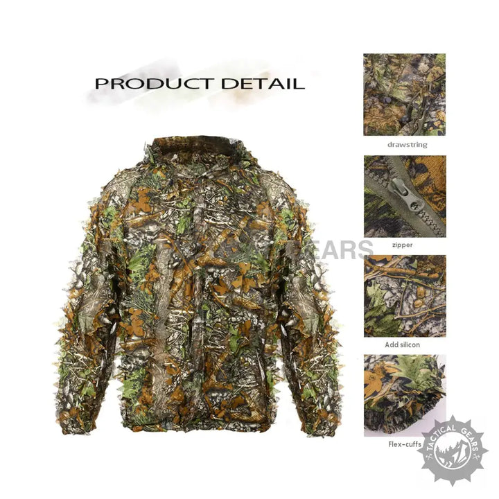 Camouflage hunting jacket with realistic 3D leaf pattern from Leafy Hooded Camouflage Jungle Outfit