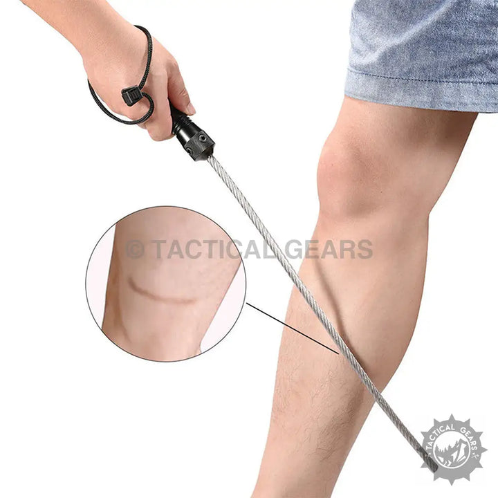 EDC portable self-defense tool with flexible metal cable, handle, and weighted end