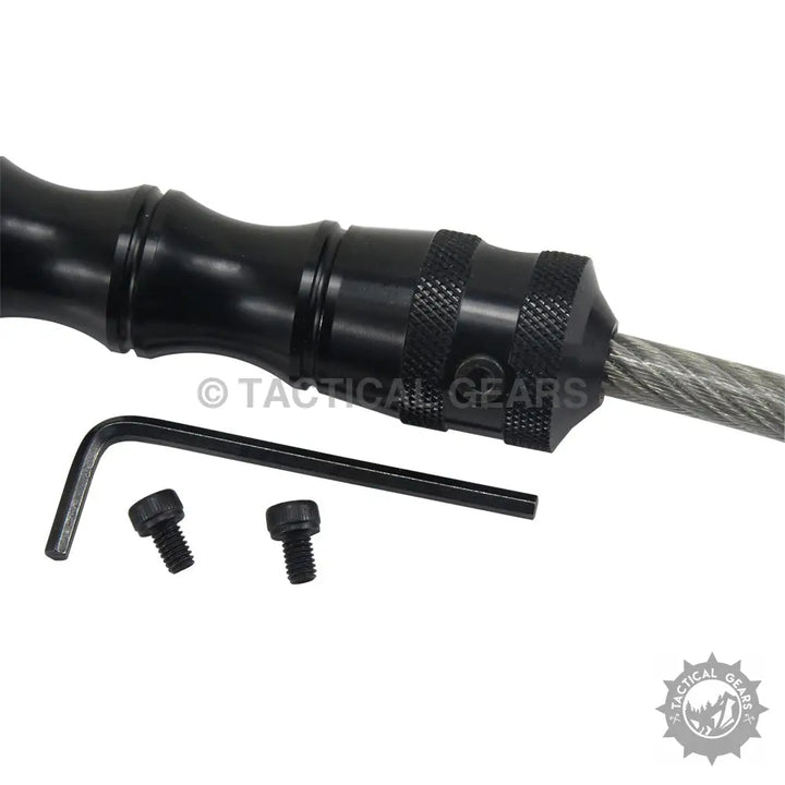 EDC portable self-defense tool with black metal jump rope handle and steel cable
