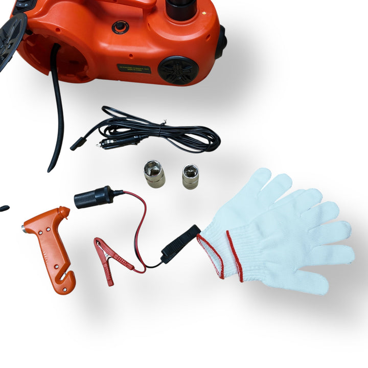 Orange electric car jack tool set with accessories, heavy duty lot imported wrench set