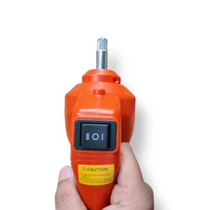 Orange electric car jack with black switch from Heavy Duty Electric Car Jack Tool Set