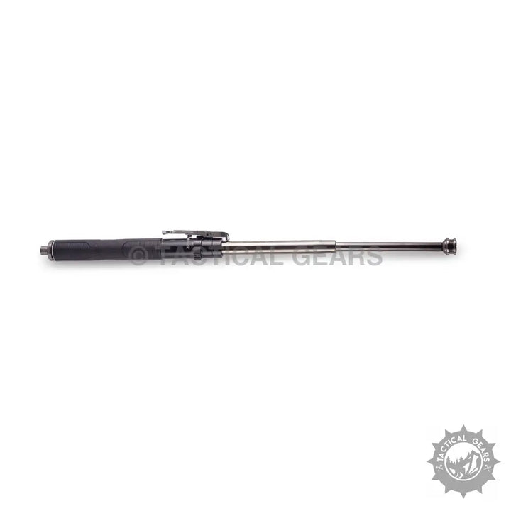 Black and silver extendable security baton with textured grip for self-defense and safety