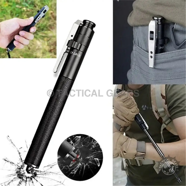 Black Tactical Self-Defense Pen Expands into a Baton with Glass-Breaking Tip for Security
