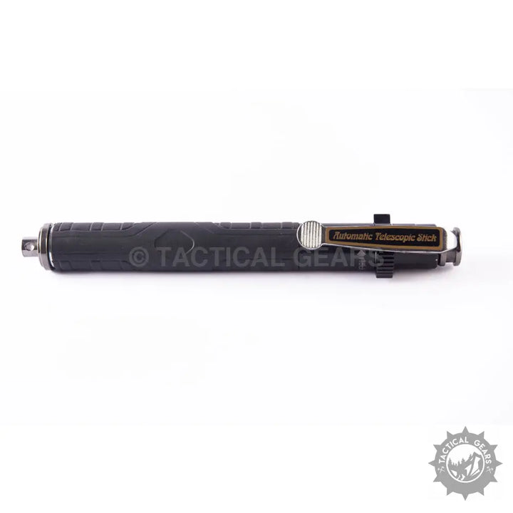 Black automatic telescopic security stick with textured grip for self-defense and safety