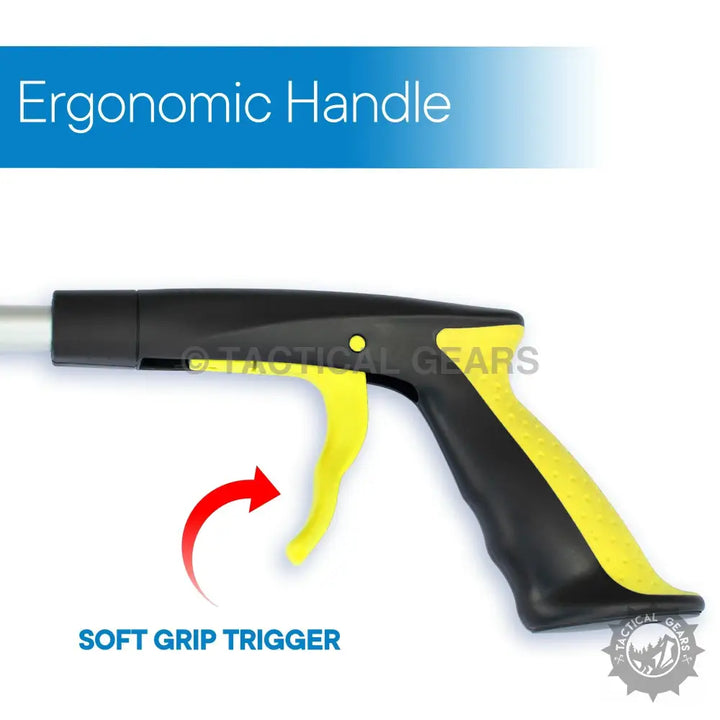 Black and yellow ergonomic objects grabber with soft grip trigger for extended objects