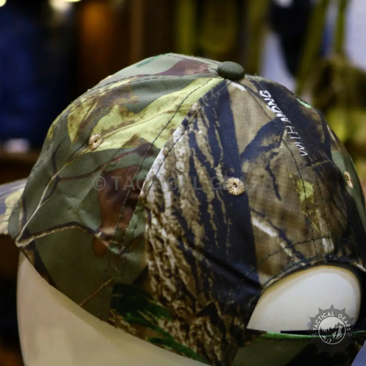 Camouflage hunting cap with dark green button, Faroo Hunting Cap for outdoor enthusiasts
