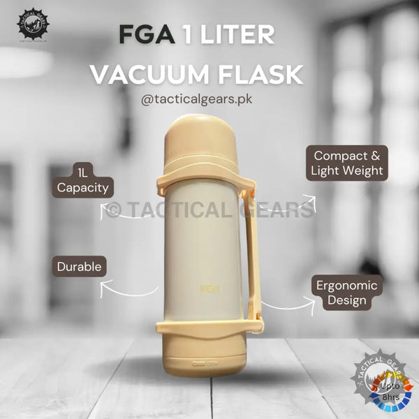 FGA 1 Liter Vacuum Flask showcasing a compact, lightweight, durable beige vacuum flask