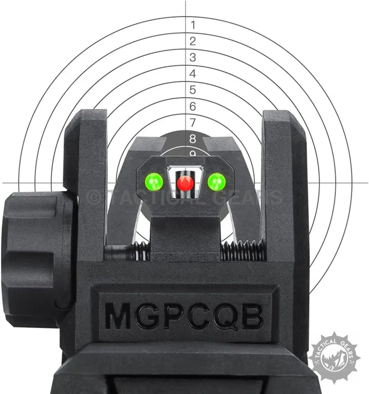 Fiber optic pistol rear sight with green and red dots for precise target shooting