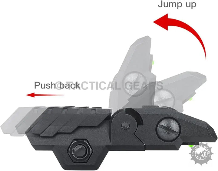 Fiber optic collapsible flip-up iron sight with spring-assisted design for firearms